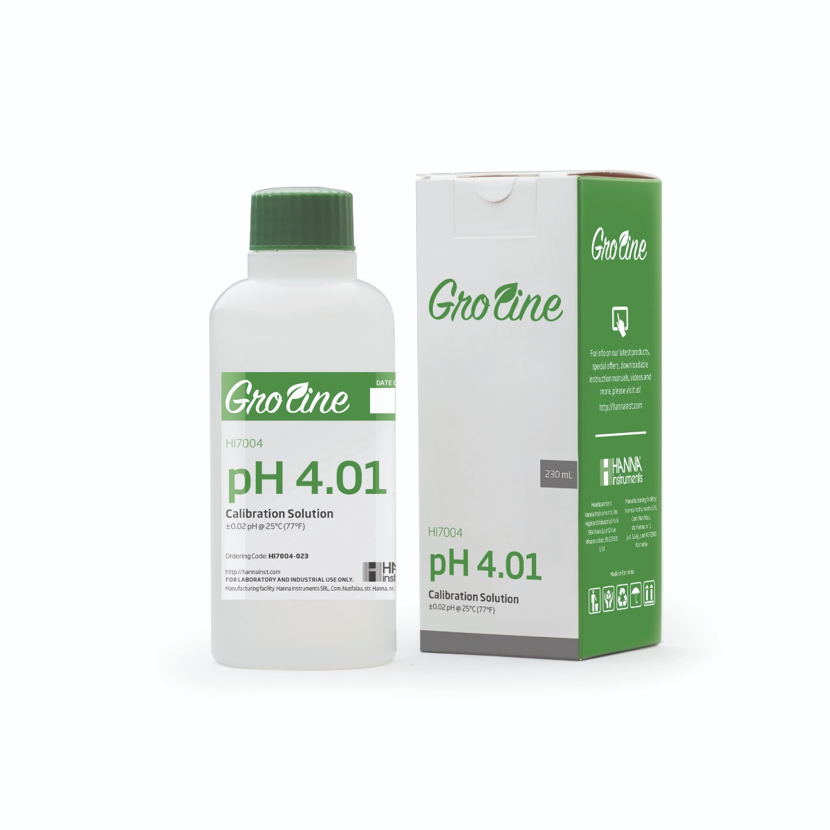 GroLine pH 4.01 Calibration Buffer (230 mL) - HI7004-023